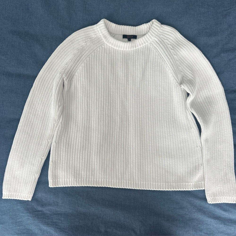Quince Classic Fisherman Ivory Crew Neck Sweater small